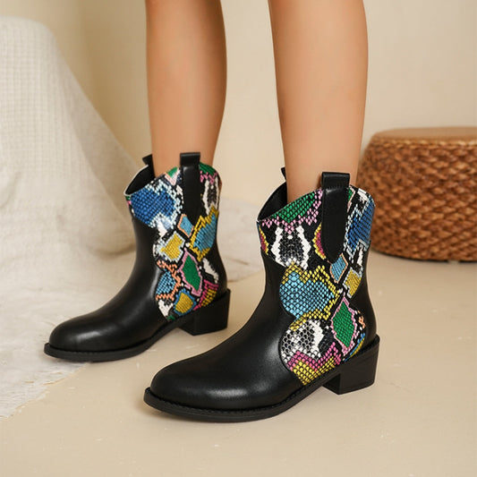 Chic Color Block PU Leather Boots