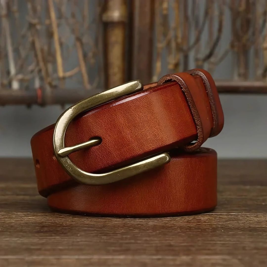 Stylish Men's Authentic Leather Belt with Elegant Brass Buckle
