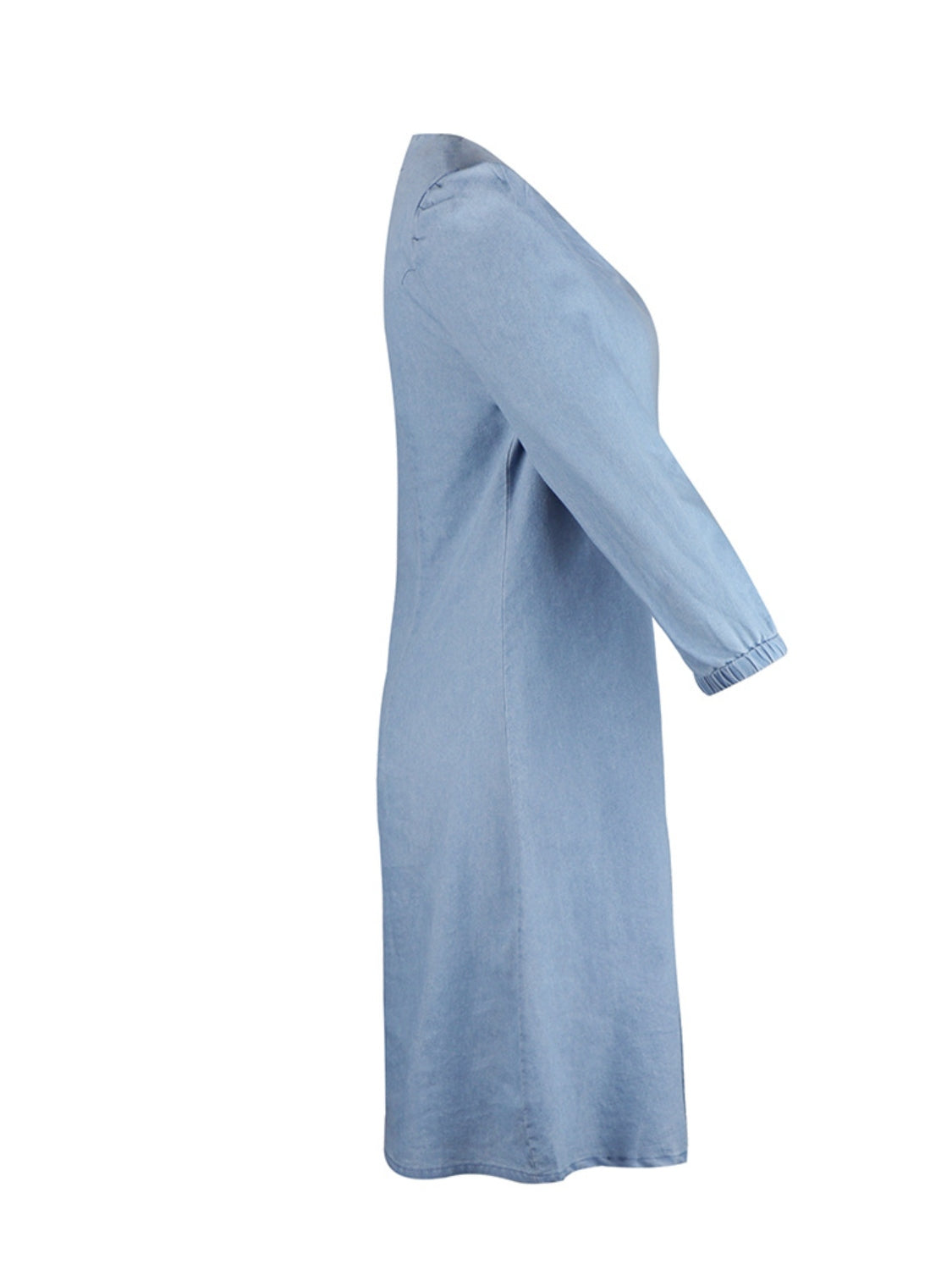 Chic V-Neck Denim Dress with Stylish Half Sleeves