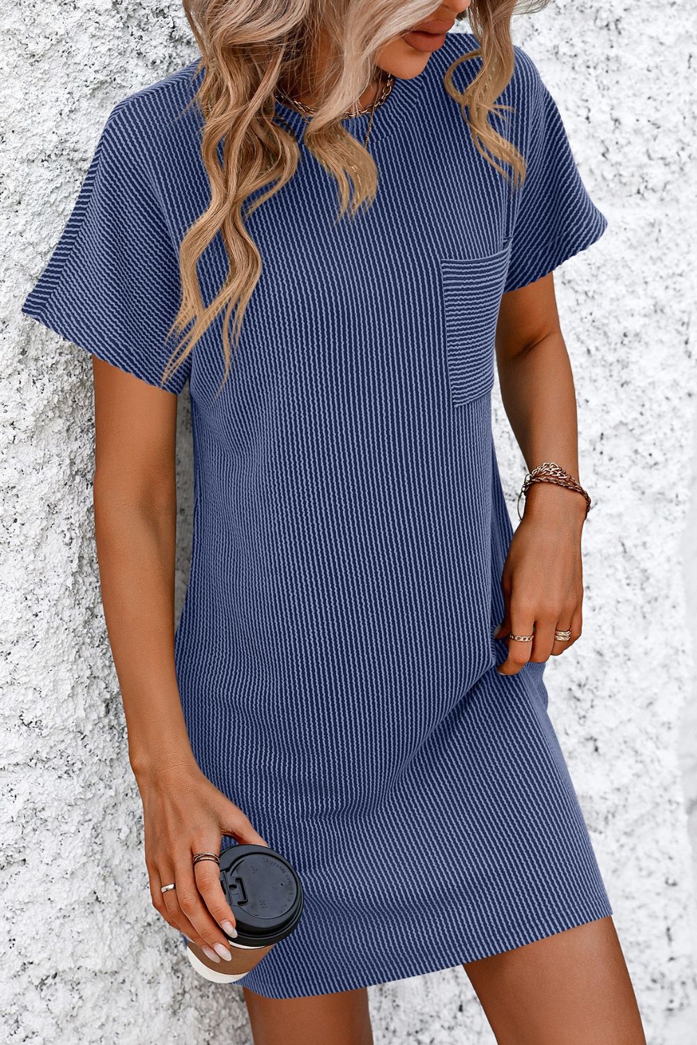 Chic Ribbed Striped Short Sleeve Mini Dress for Effortless Style