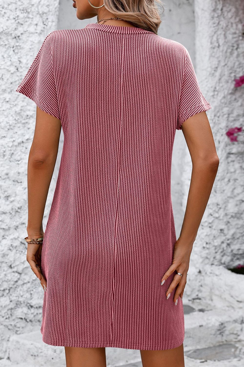Chic Ribbed Striped Short Sleeve Mini Dress for Effortless Style