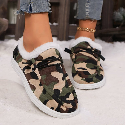 Cozy Fuzzy Camouflage Round Toe Boots for Ultimate Comfort