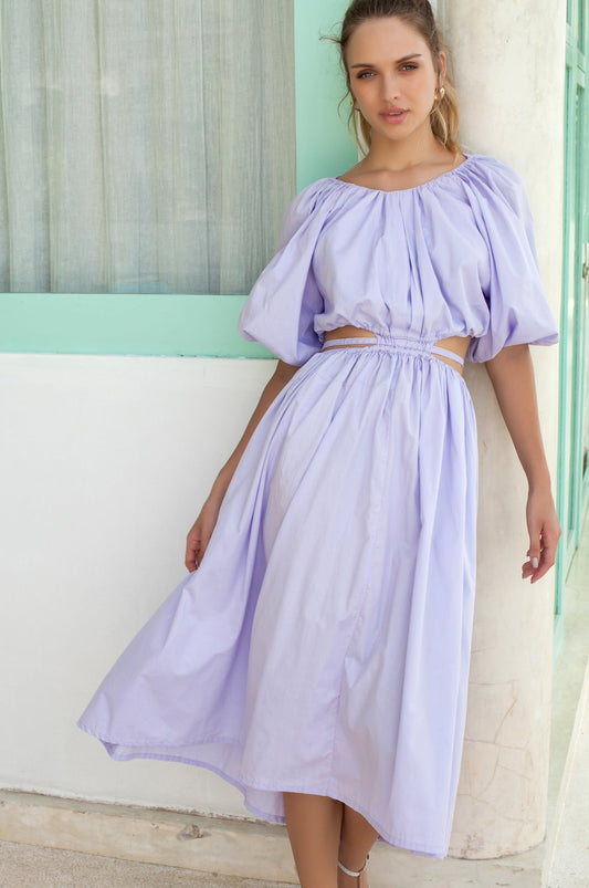 Chic Eva Poplin Cotton Cutout Midi Dress for Effortless Elegance