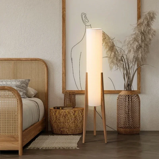 Elegant Japanese Floor Lamp Crafted from Solid Walnut Wood