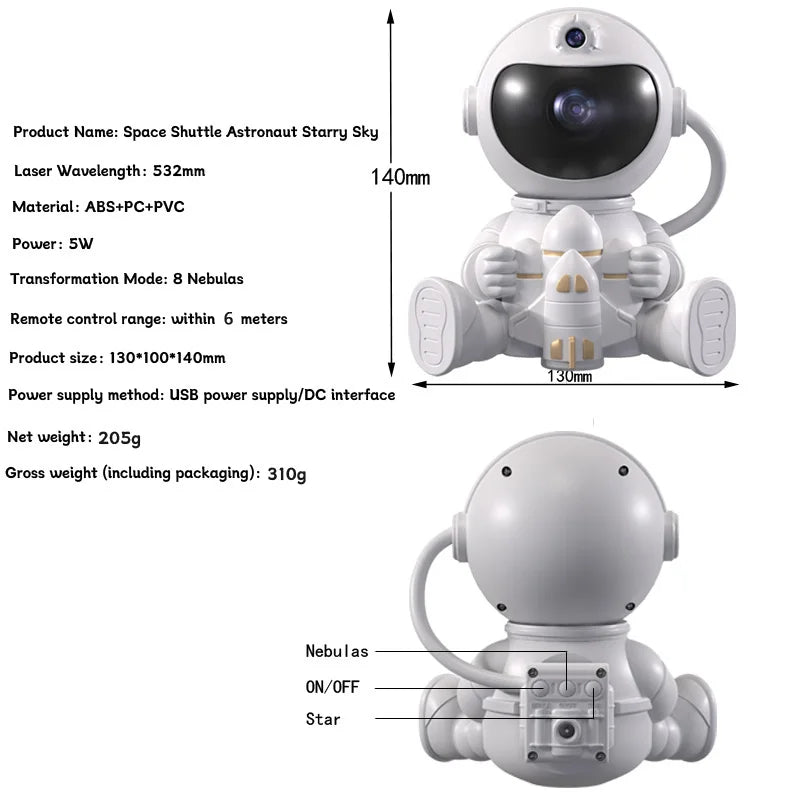 Rocket Astronaut LED Star Galaxies Projector Night Light