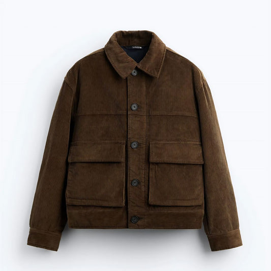 Stylish Brown Corduroy Cargo Jacket for Men