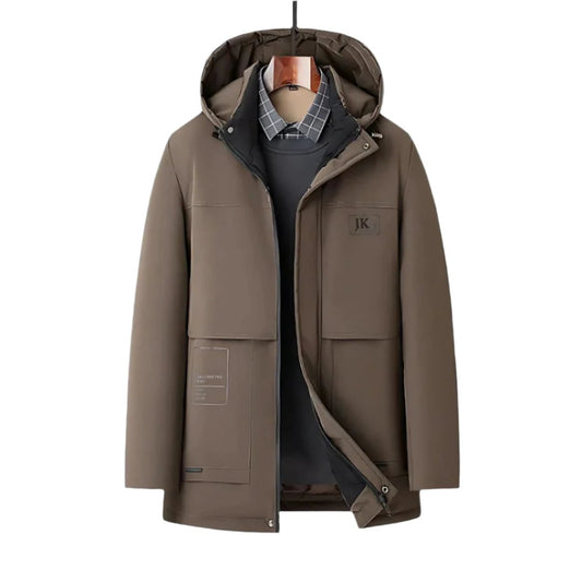 Stylish Men's Hooded Parka Jacket with Zip Closure