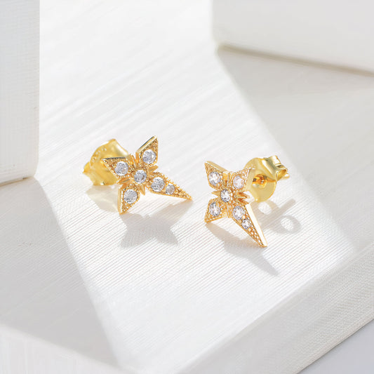 Stunning Asymmetrical Celestial Design Stud Earrings in 18k Gold Plated .925 Sterling Silver