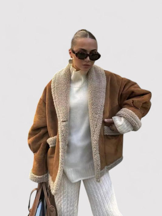 Elegance Redefined | Women's Luxurious Shearling Jacket with Plush Interior